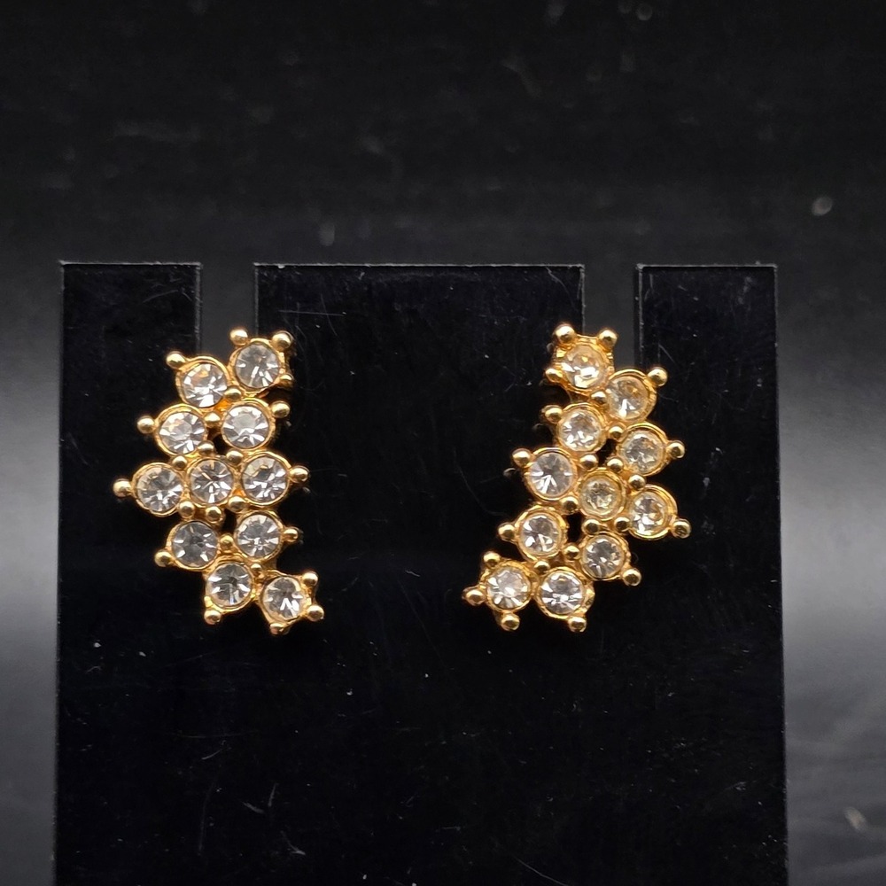 Avon 1989 Cocktail Earrings Rhinestone Gold Tone Stud Vintage Costume Jewelry